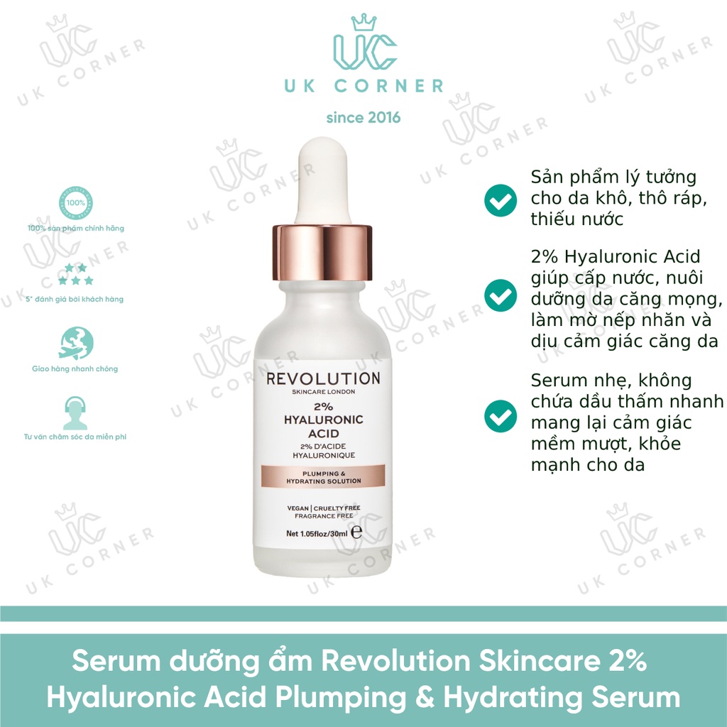 Serum dưỡng ẩm Revolution Skincare 2% Hyaluronic Acid Plumping & Hydrating Serum