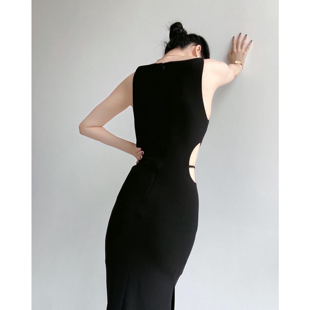 D062 Đầm tiệc 2 dây cổ cao , khoét eo sang trọng