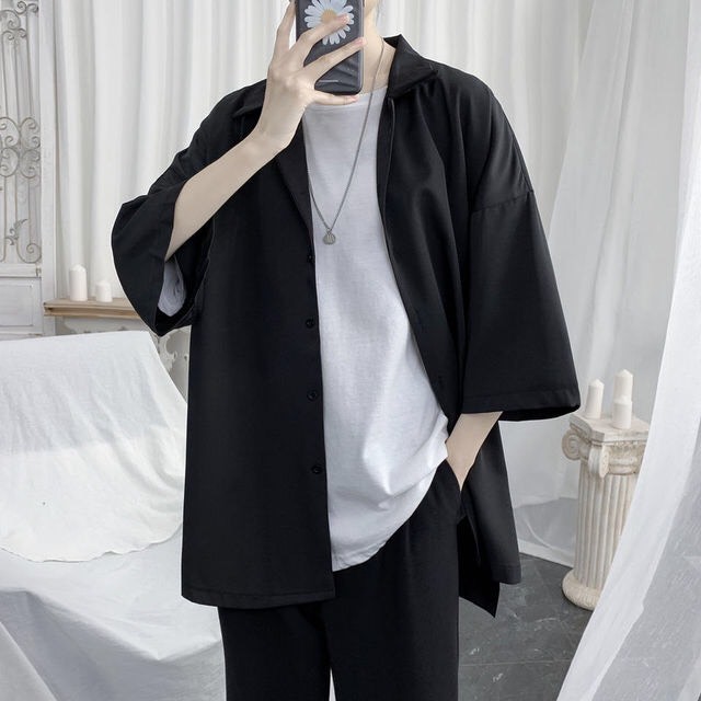 Áo sơ mi trắng đen  trơn basic oversize nam nữ sm46