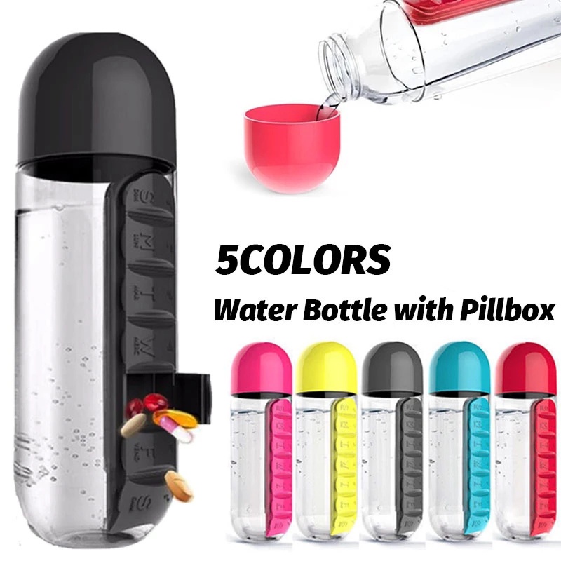 1 Bình Nước Thể Thao 2 Trong 1 Sáng Tạo Đa Năng Kèm Hộp Đựng Thuốc/Giấm Thuốc Có Thể Tháo Rời/ Sức Chứa Lớn