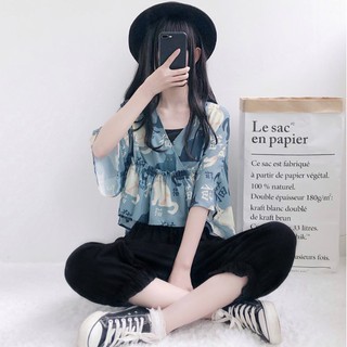 Đồ dạo phố áo sơ mi mèo tay rộng nhật bản
