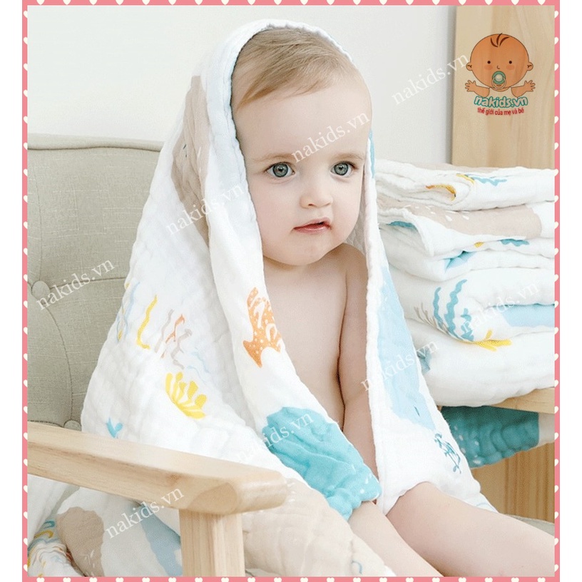 Khăn Tắm Xô Nhăn 6 Lớp 100% Cotton Sợi Tre Có Thể Dùng Làm Chăn Ủ Cho Bé Kích Thước 110x110cm - Hàng Nhập Khẩu
