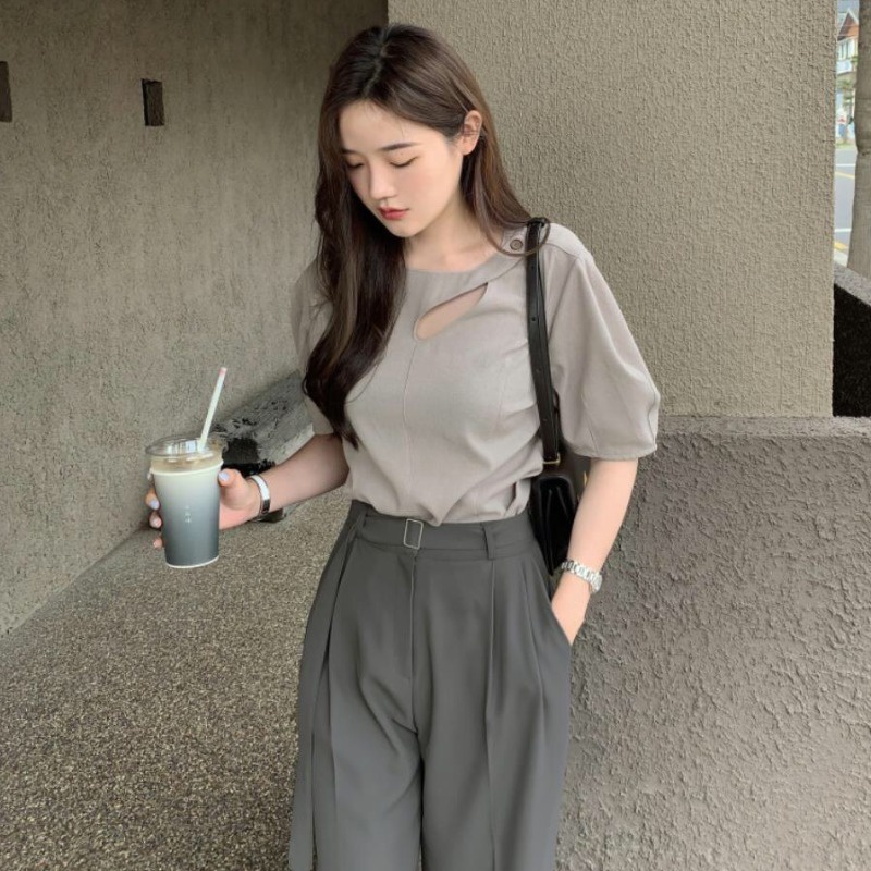 Áo Sơ Mi Tay Ngắn Khoét Lỗ Kiểu Hàn Quốc Thời Trang Mùa Hè Mới Cho Nữ