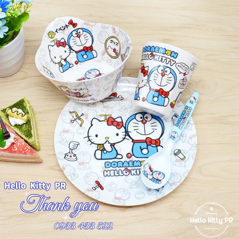 Dĩa tô ly muỗng Doremon Kitty