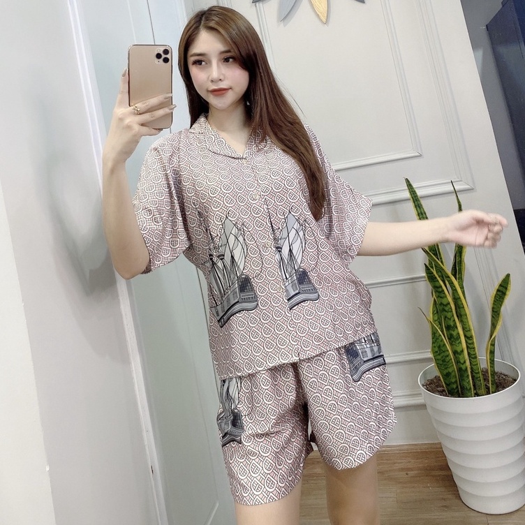 Pijama lụa , đồ ngủ pijama thiết kế cánh dơi cộc đùi túi gấu dễ thương cực xinh , vải latin cao cấp êm mát cực kì đẹp | BigBuy360 - bigbuy360.vn