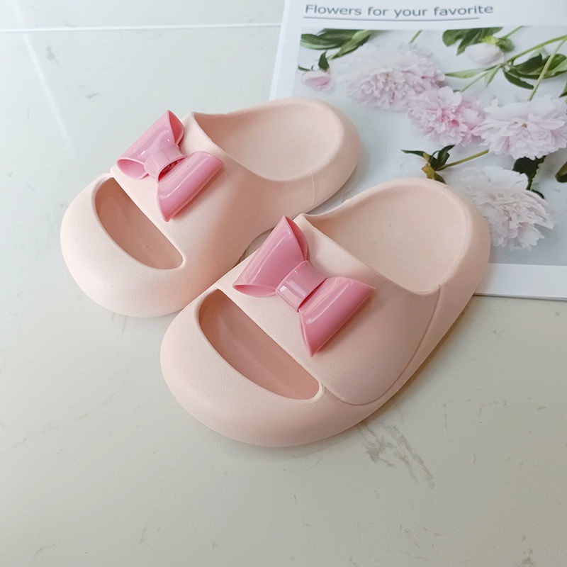 Dép Đi Trong Nhà Đế Mềm Chống Trượt Đính Nơ Thời Trang Mùa Hè Cho Mẹ Và Bé