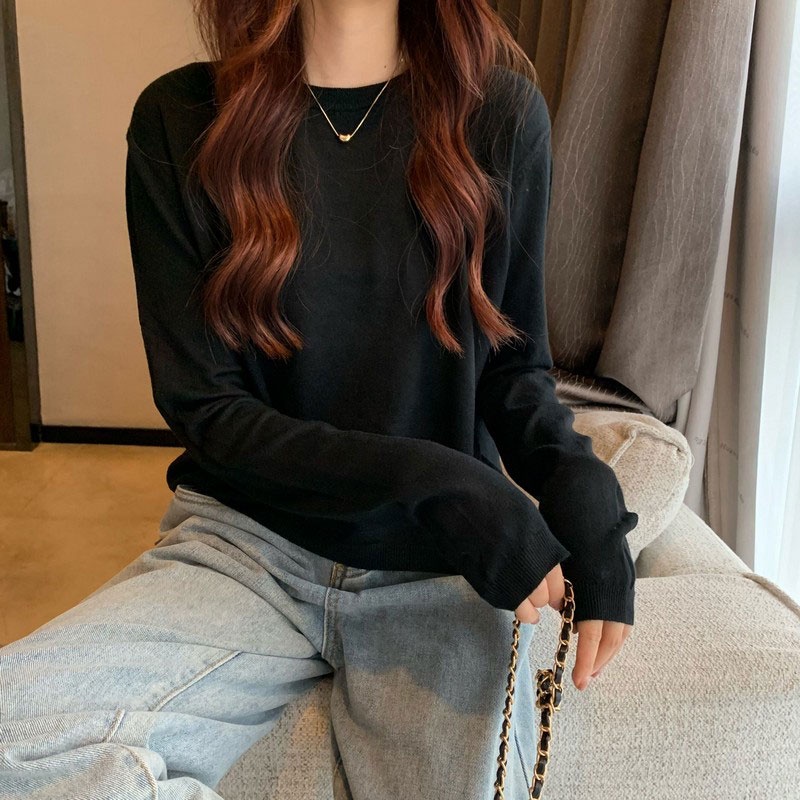 Áo Dệt Kim Tay Dài Cổ Tròn Thời Trang Hàn Quốc Cho Nữ