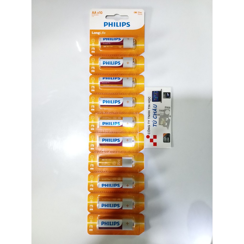 Pin Philips AA R6 MIGNON 1.5V (R03L10S/97 Zinc chloride): Vĩ 10 Viên