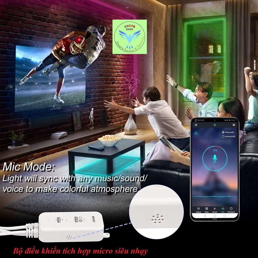 Led trang trí tivi màn hình máy tinh, cảm biến âm thanh,nháy theo nhạc điều khiển bằng remote ,Android IOS