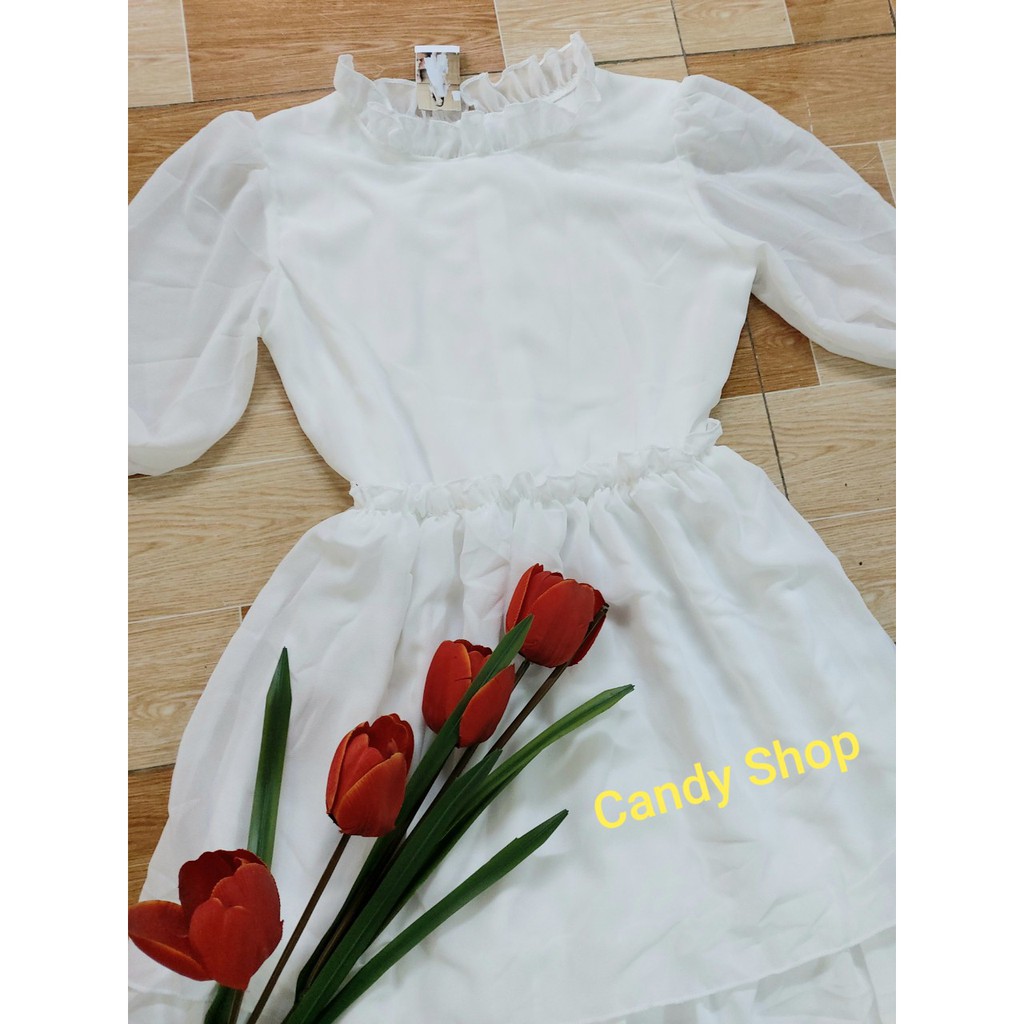 Đầm voan xoè 3 tầng tay cột nơ cổ bèo ( Đỏ, Trắng, Hồng ) | BigBuy360 - bigbuy360.vn