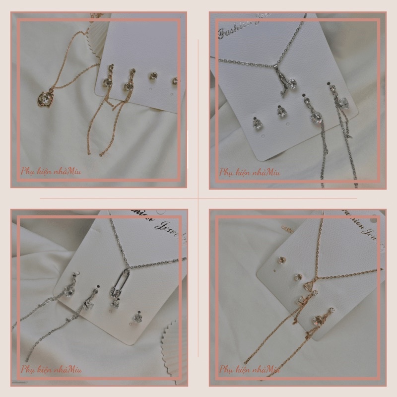 Set 3 loại phụ kiện thanh lịch cho nữ, dây chuyền với 2 đôi bông tai ngắn dài