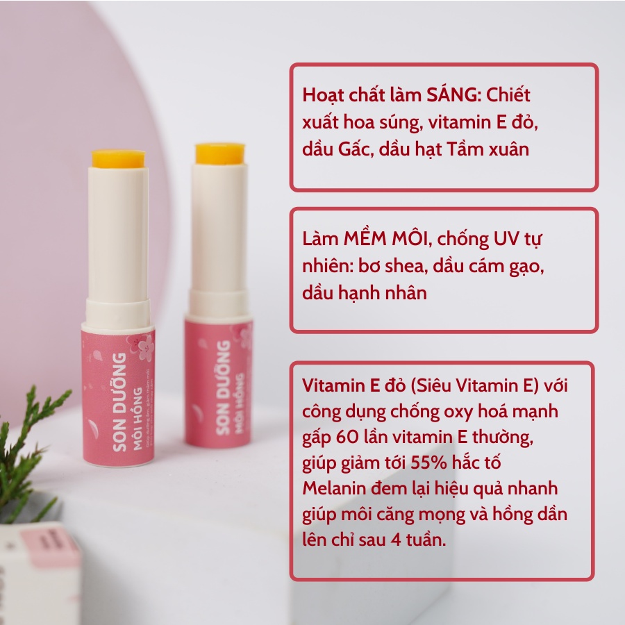 Son Dưỡng Hồng Môi Giảm Thâm Môi Siêu Dưỡng Vitamin E Cỏ Mềm 3,6g