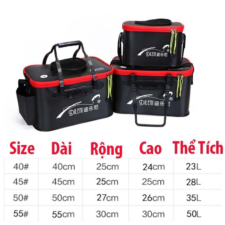 Thùng Đựng Cá Đa Năng chất liệu Eva chống thấm nước ,  có từ 30cm đến 55cm , gọn gàng , vệ sinh đơn giản , tiện lợi