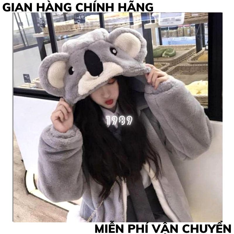 Áo Khoác  Mũ Gấu Cute Chất Lông Dày Đẹp- Áo Nỉ Lông Mũ Gấu Xám Hot ,bộ ngủ lông ulzzang THƠI TRÂNG 1989 | BigBuy360 - bigbuy360.vn