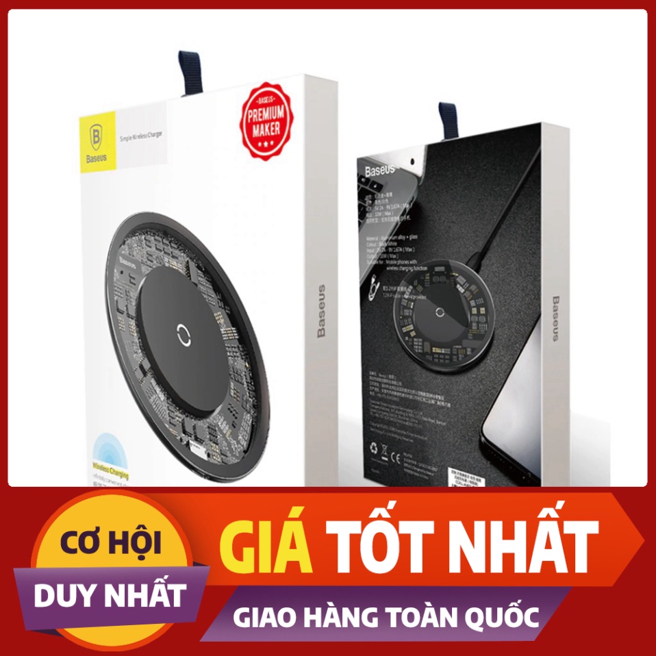 Đế sạc không dây sạc nhanh 15W chuẩn Qi mặt lưng kính cường lực hiệu Baseus Simple K320 - hàng chính hãng