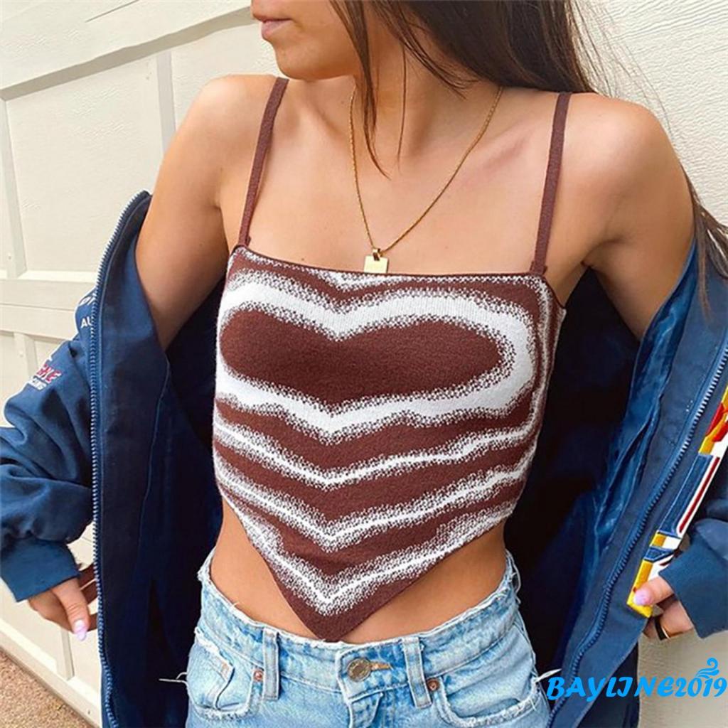 Áo hai dây in họa tiết trái tim thời trang mùa hè cho nữ