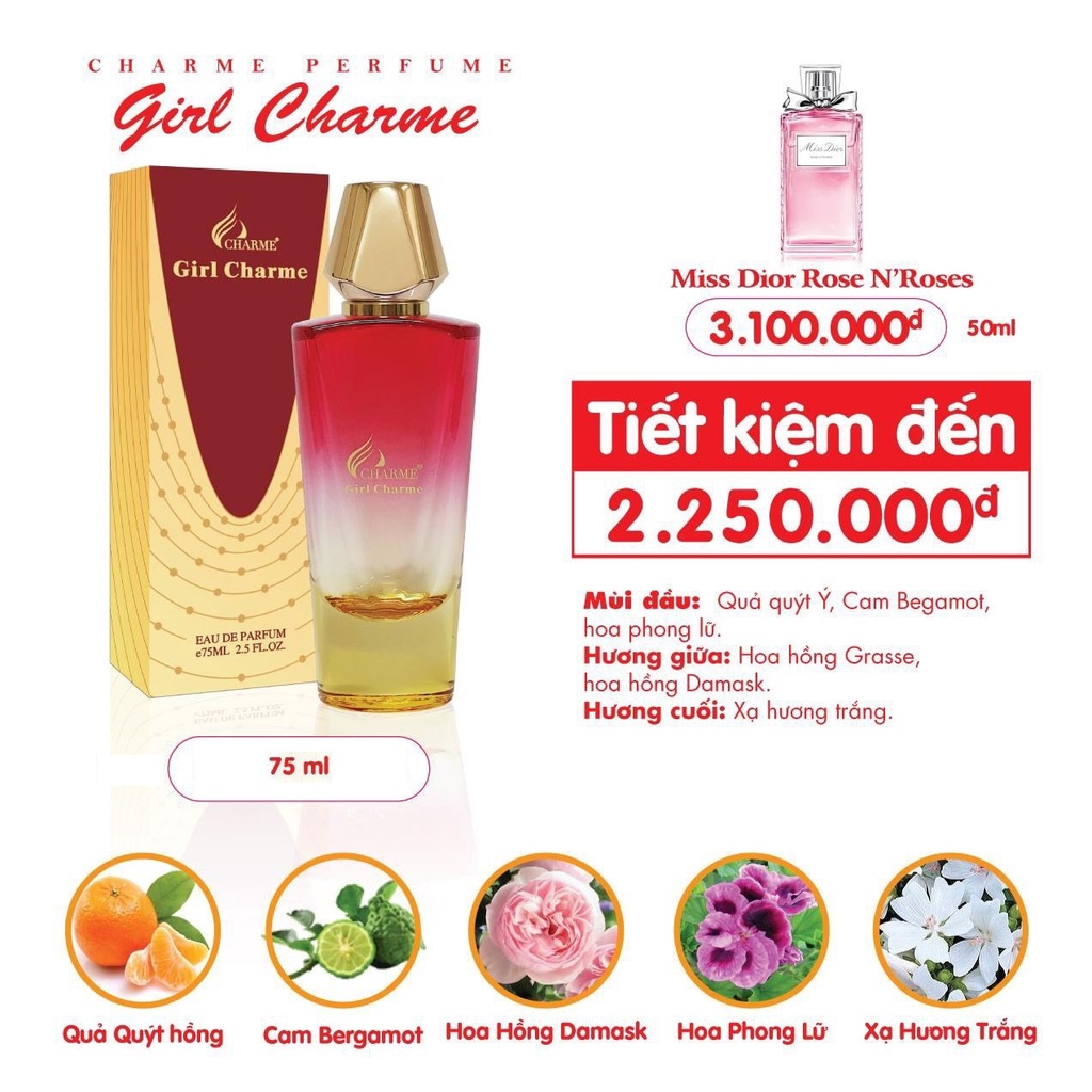 Nước hoa nữ Charme Girl Charme 75ml sang trọng nhẹ nhàng gợi cảm