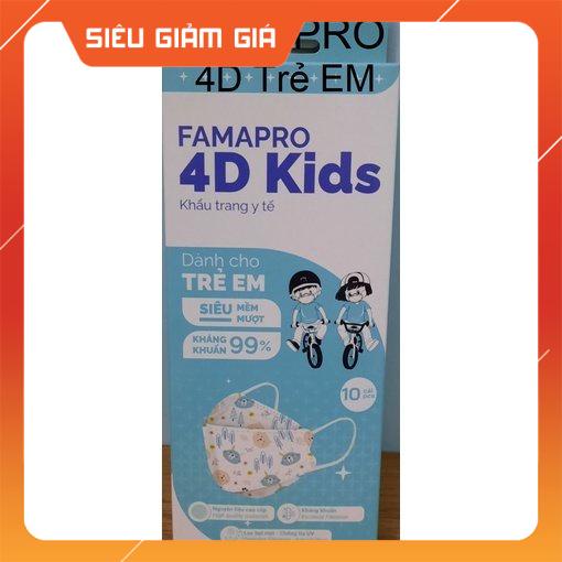Combo 10 cái khẩu trang y tế 4D cao cấp trẻ em 3 lớp kháng khuẩn Famapro (1 Hộp)
