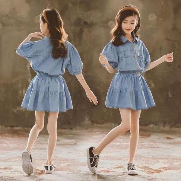 Set váy jeans áo sơ mi cho bé gái size đại Thời trang trẻ em BEESHOP H23017
