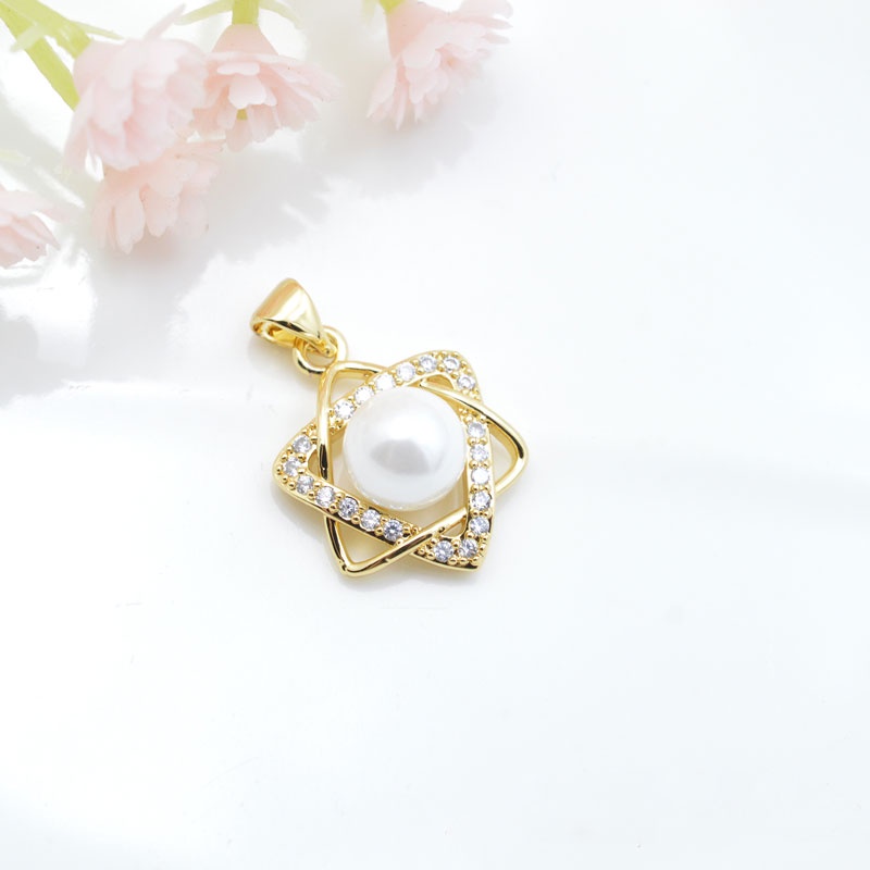 [M3DB] Phụ kiện trang sức (DIY) - Mặt dây chuyền mặt khay trống ngọc 6 cánh sao đính hạt nạm đá lấp lánh