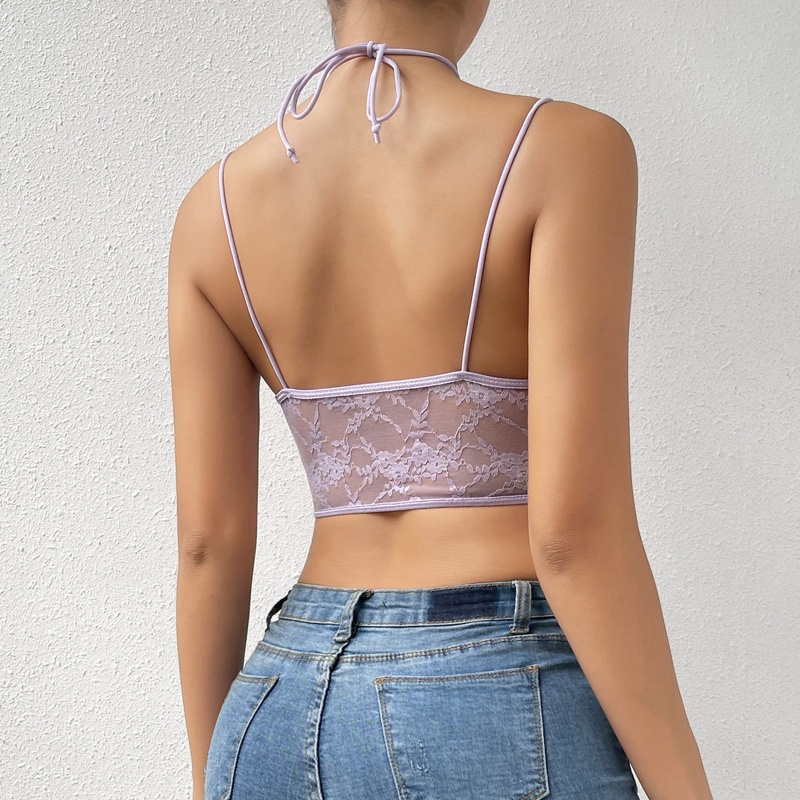 Áo Crop Top Nữ Ren Hoa Cổ Chữ V Khoét Sâu Lưng Gợi Cảm