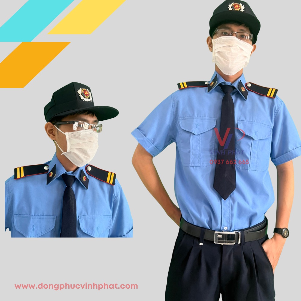 Áo Đồng Phục Bảo Vệ Màu Xanh Ngắn Tay Vải Chất Lượng Bền Đẹp Giá Rẻ - Bao Gồm Phụ Kiện - Hình thật