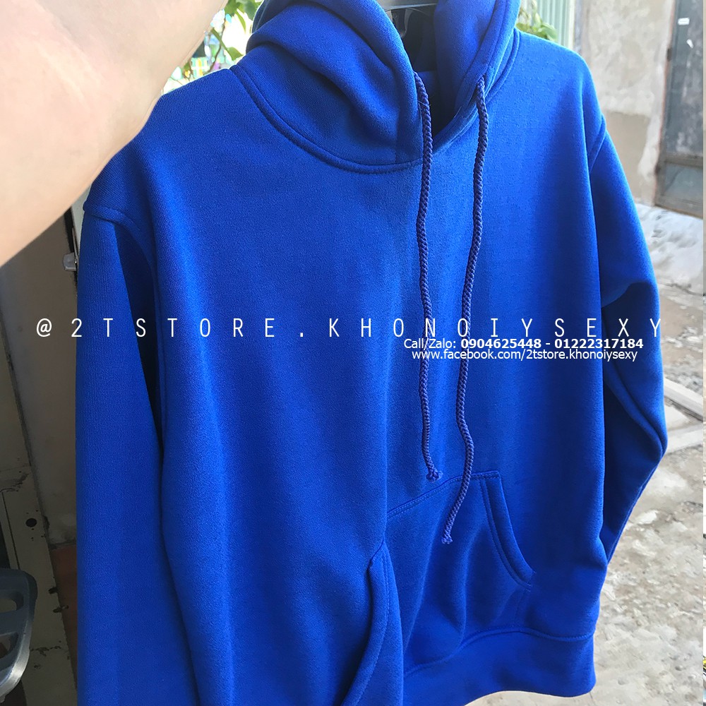 Áo hoodie unisex 2T Store H03 màu xanh dương navy - Áo khoác nỉ chui đầu nón 2 lớp dày dặn chất lượng đẹp