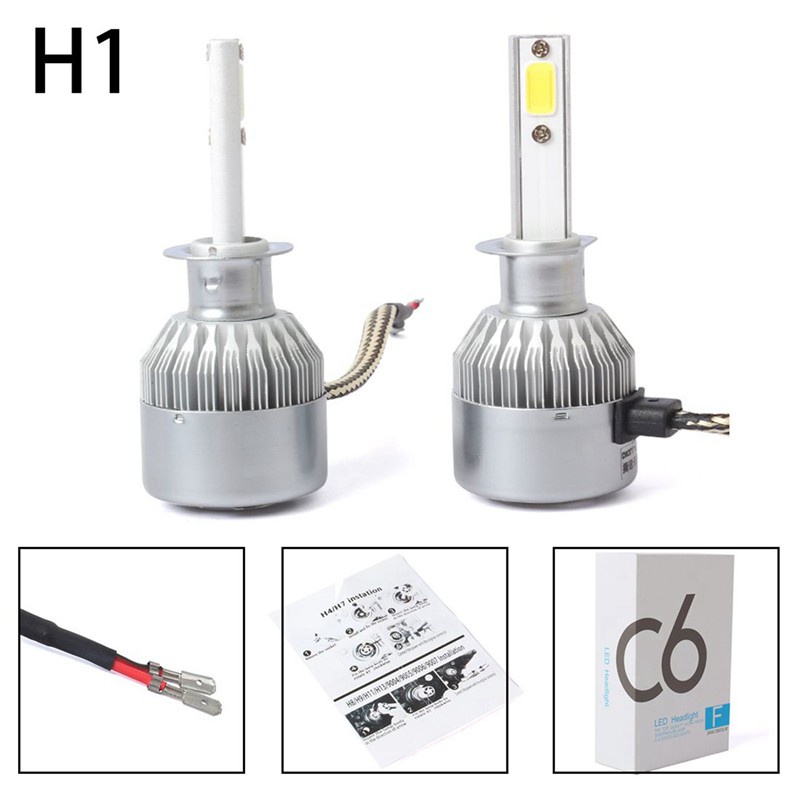 4 Pcs C6 LED Car Headlight Kit COB 36W 7600LM White Light Bulbs, 2 Pcs 9005 & 2 Pcs H1