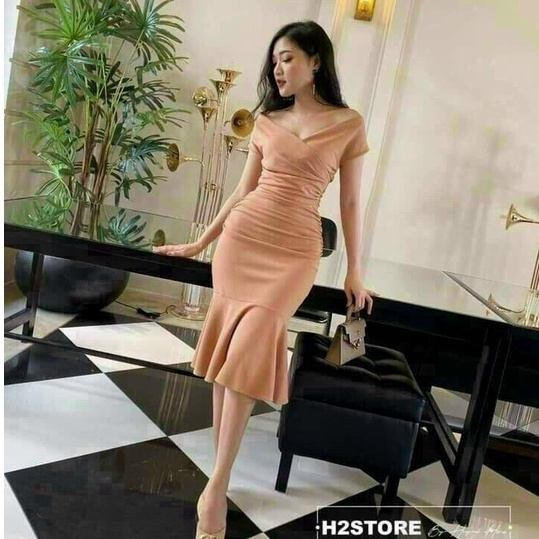 Đầm Body Sexy Dự Tiệc Dạo Phố Thiết Kế Trễ Vai Nhún Eo Đuôi Cá Sang Chảnh Thời Trang [XM MINH PHÚC]