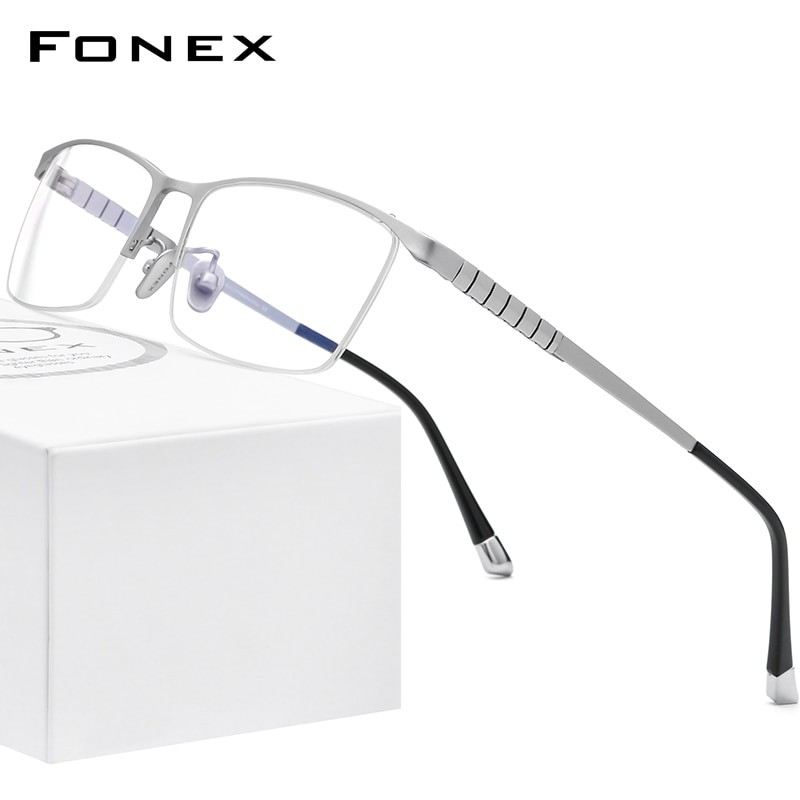 FONEX 2021 Kính titan nguyên chất mới Gọng kính Nam kính vuông Nam nửa cận thị quang học Kính đeo mắt theo toa 85640