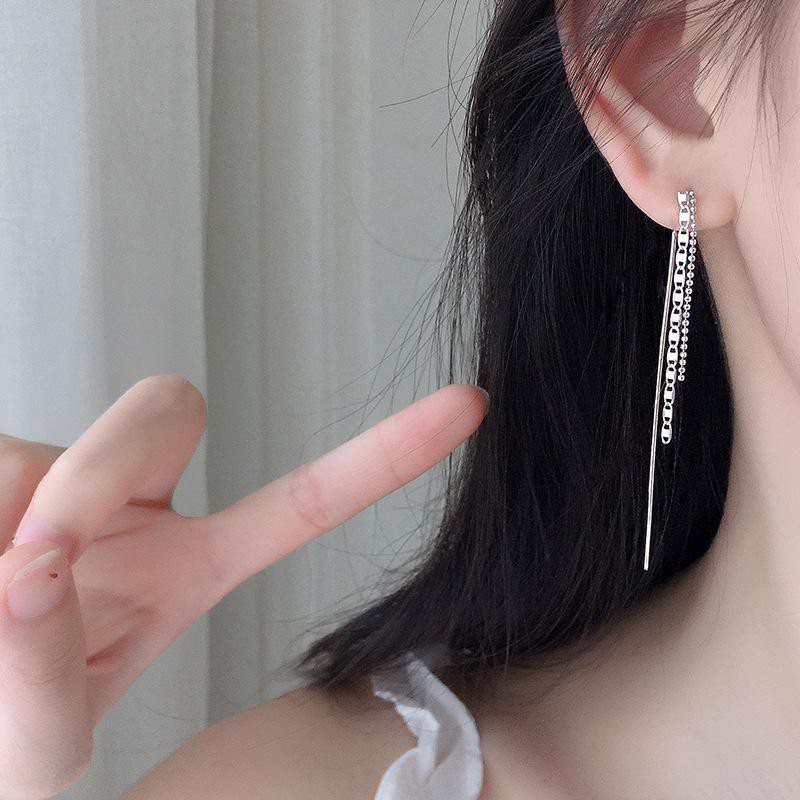 Khuyên tai IU Hotel del luna bông tai chuỗi tua rơi bạc phụ kiện nam nữ phong cách Hàn Quốc Unisex