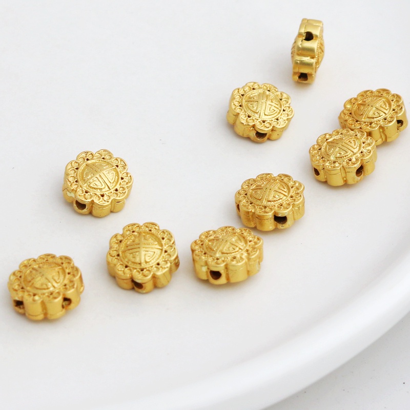 Hạt Xâu Làm Trang Sức Hình Hoa Hướng Dương Hai Mặt Màu Vàng Đồng 18k 10mm diy