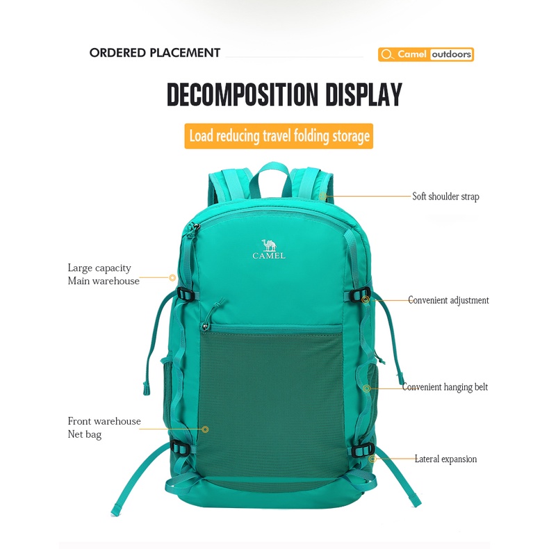 CAMEL CROWN Balo Du Lịch Siêu Nhẹ Dạng Xếp Tiện Dụng Dung Tích 25L