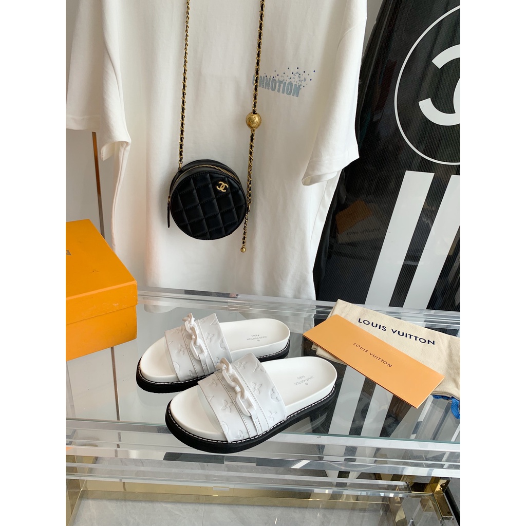 Dép da thật thời trang cao cấp Louis Vuitton LV phong cách trẻ trung, thời thượng