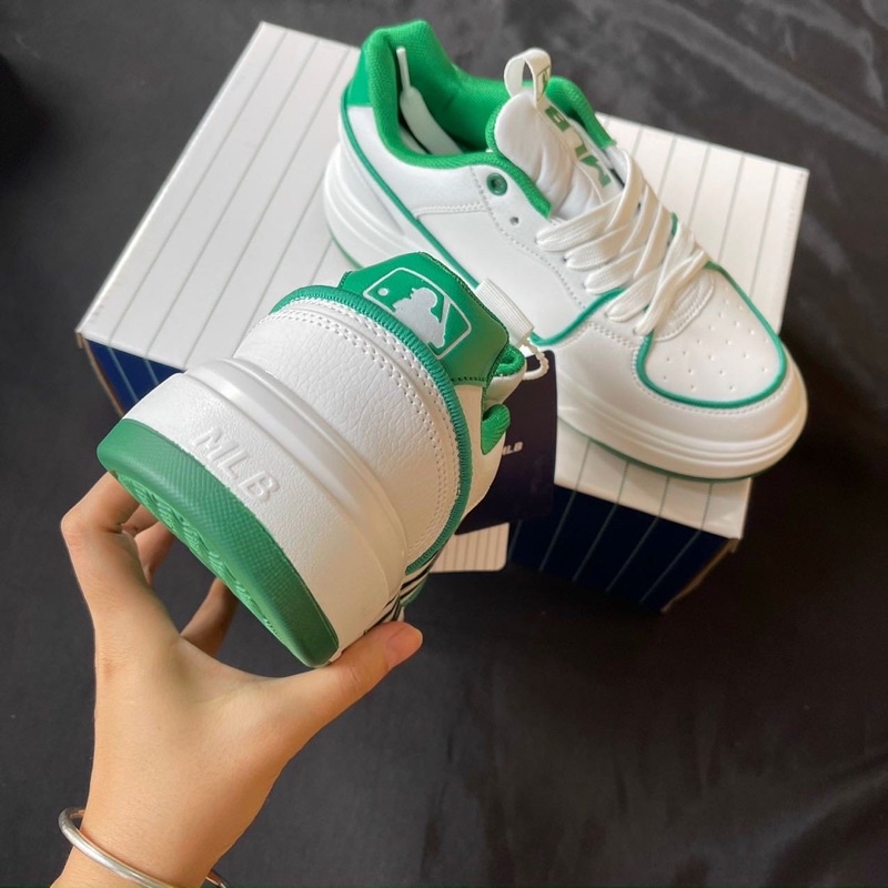 Giày MLB Chun.ky NY chữ xanh rep 1:1 full box xịn, Giày thể thao nam nữ JD Sneaker ulzzang đi học cổ thấp đế độn 4cm N6