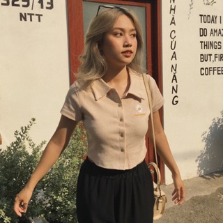 Áo croptop thêu hoa cúc bấm cúc dọc ulzzang hot trend