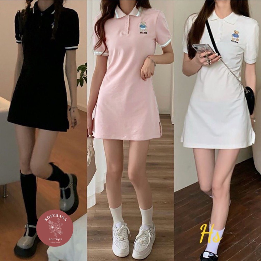 Váy Polo Cổ Bẻ Thêu Gấu Chất Liệu Bozip_ROSYHANA_CÓ ĐÁNG GIÁ VÀ VIDEO