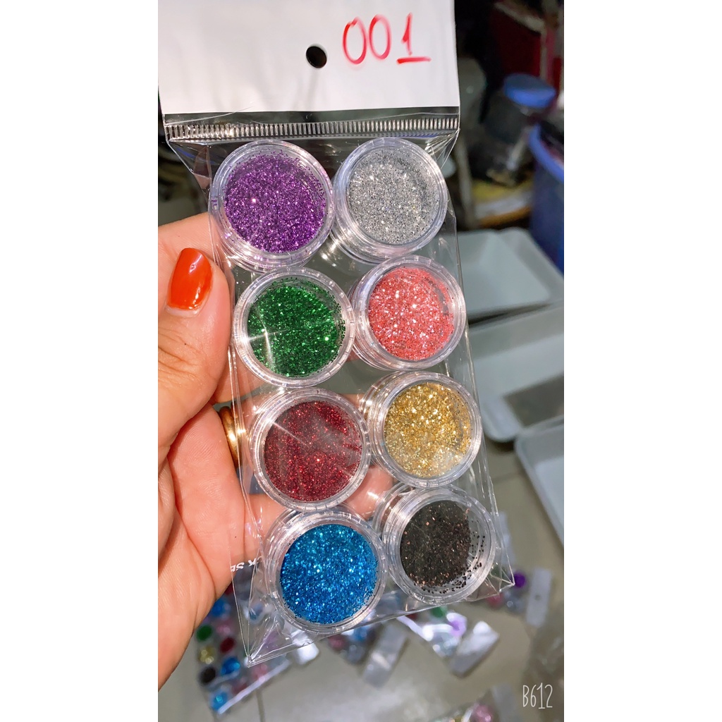 Set nhũ rắc 8 màu trang trí móng, trang trí nail