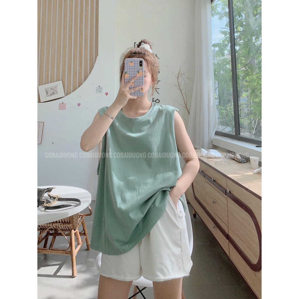 Set Tanktop Trơn Dáng Rộng Nhiều Màu - Bộ áo ba lỗ oversize kèm quần short cạp chun dây rút ống rộng trẻ trung Ulzzang