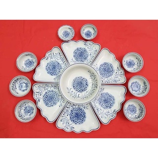Bộ bát đĩa hoa mặt trời sứ bat tràng đk 45cm, 15 món