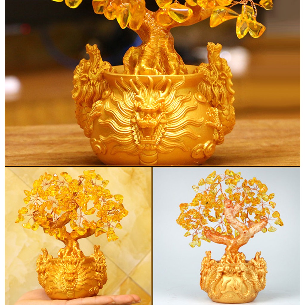 Unique And Beautiful Citrine Color Crystal Lucky Tree Money Bag Tree Money Tree Gold Ingot Ornaments