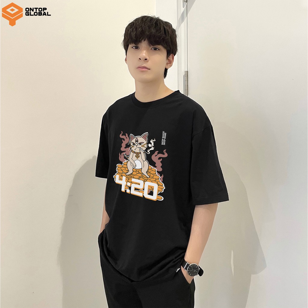 Áo thun local brand chính hãng tay lỡ form rộng nam nữ màu đen ONTOP - 420 Matop