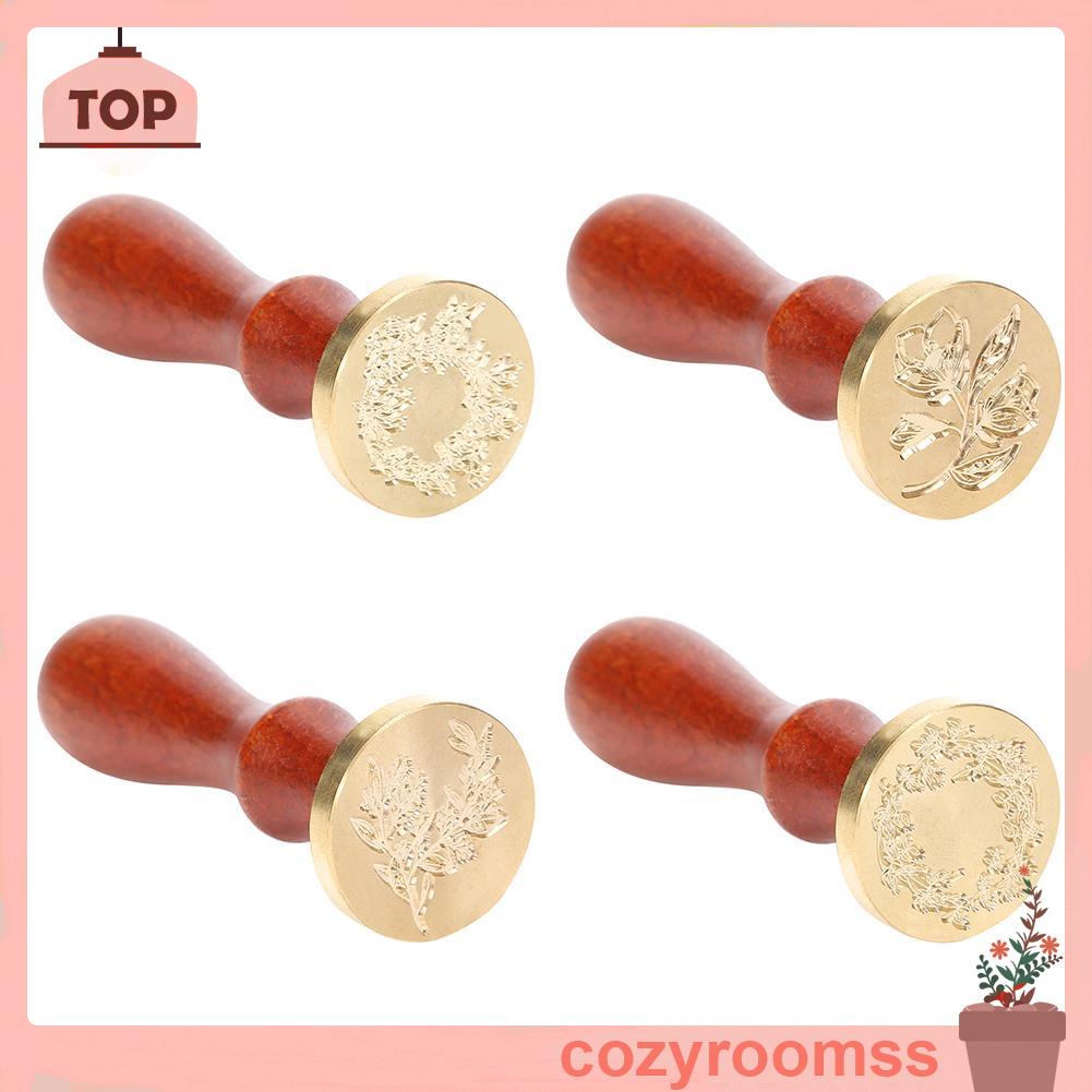 Con Dấu Đóng Sáp Niêm Phong Bì Thư Tay Cầm Gỗ Họa Tiết Cây Cối Cổ Điển