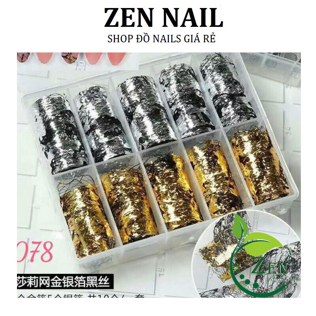 Foil Ren Lưới nhún Vàng,Bạc, Foil dán móng ẩn gel ẩn bột