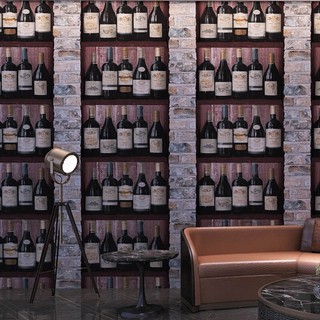 Giấy dán tường 3D giả kệ rượu tường gạch [GIẤY DÁN KEO + TẶNG KÈM KEO]