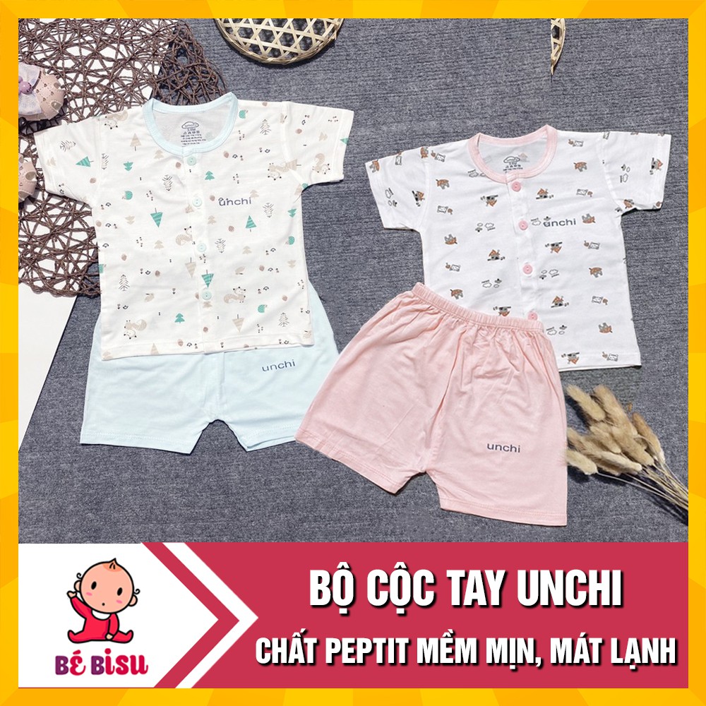 Bộ Cộc Tay Unchi Chất Peptit khuy Giữa Cho Bé 4-15 Kg