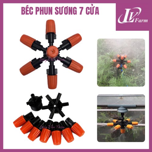 BÉC PHUN SƯƠNG 7 CỬA - Đầu Phun Nhựa Màu Cam, Chân Ren 21mm - Tưới Hoa Lan, Cây Cảnh, Vườn Rau