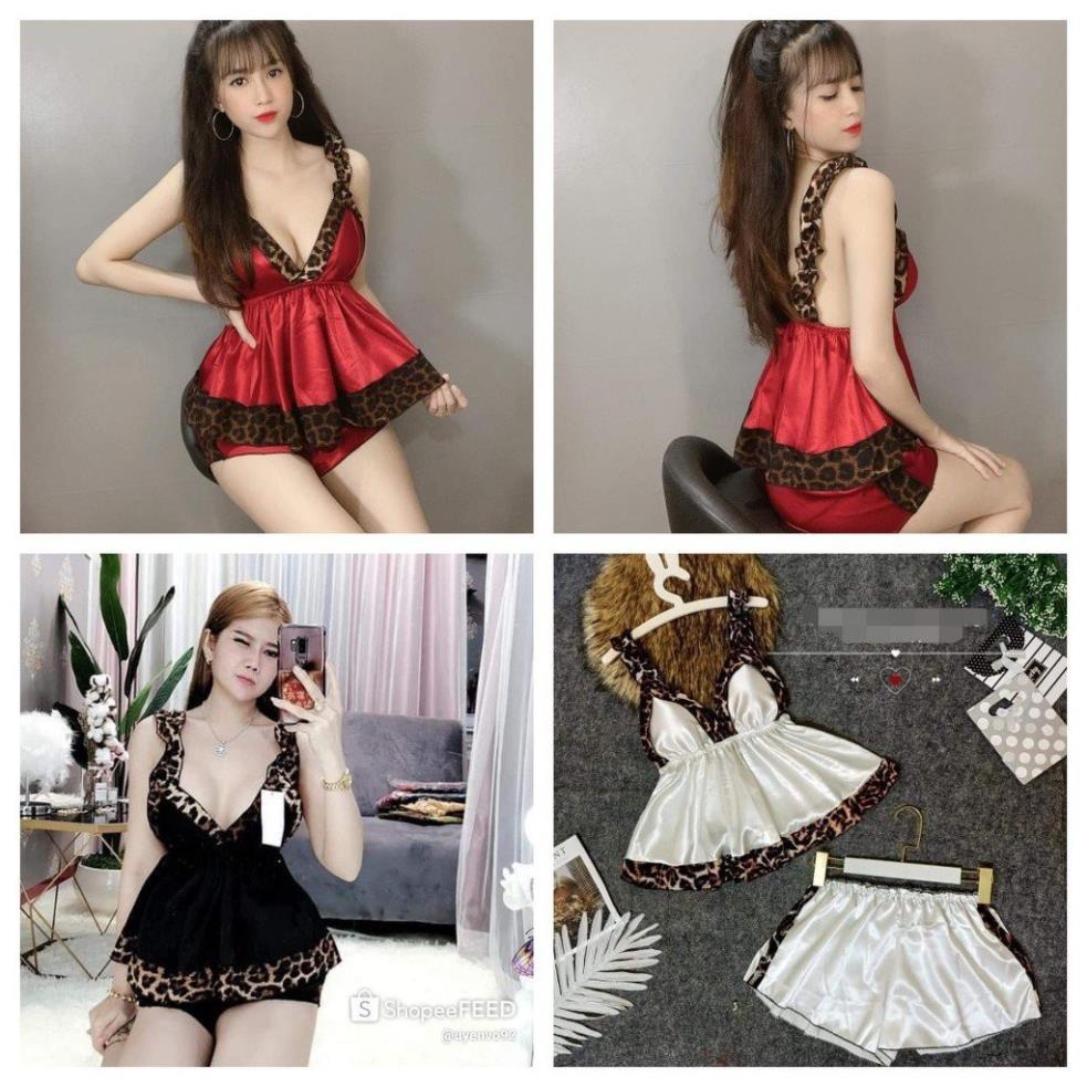 Set Đồ Nữ, Bộ Mặc Nhà 2 Dây Sexy Phối Beo – Đồ Mặc Nhà Lụa Satin Quần Đùi Siêu Xinh Bigsize