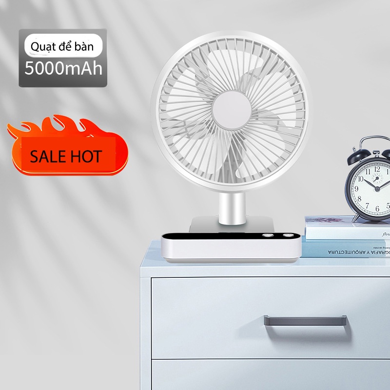 Quạt Mini tích điện để bàn, Quạt tích điện văn phòng có đế có 3 tốc độ gió- Mixiao Haochi