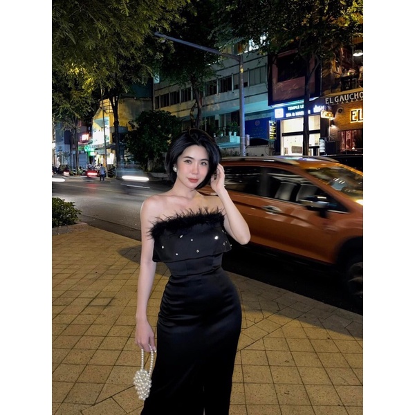 Đầm cup viền lông thỏ